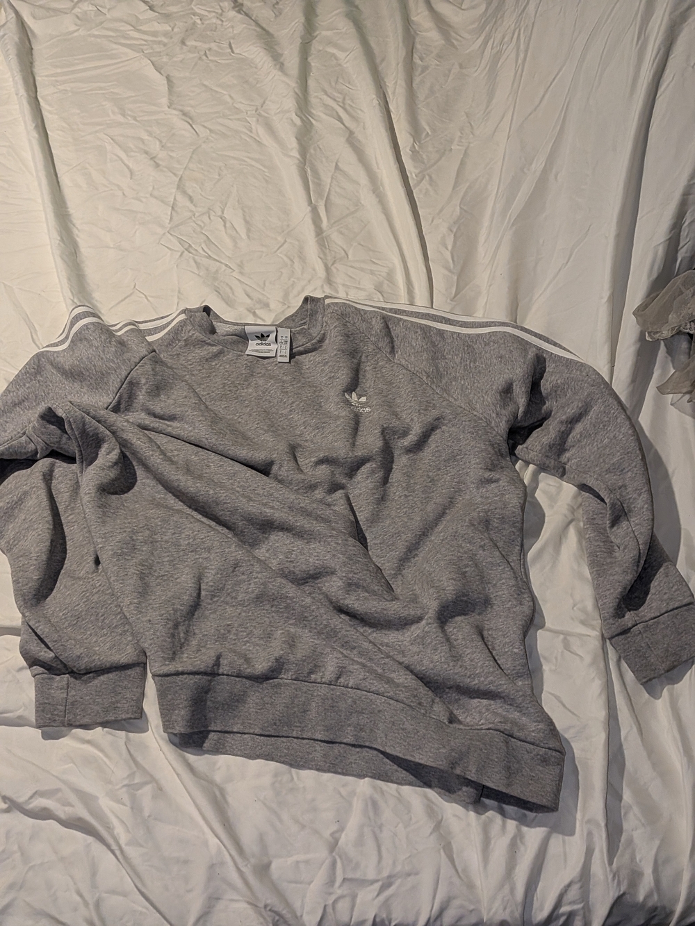adidas Heather Gray Trefoil Embroidered Crewneck Sweatshirt